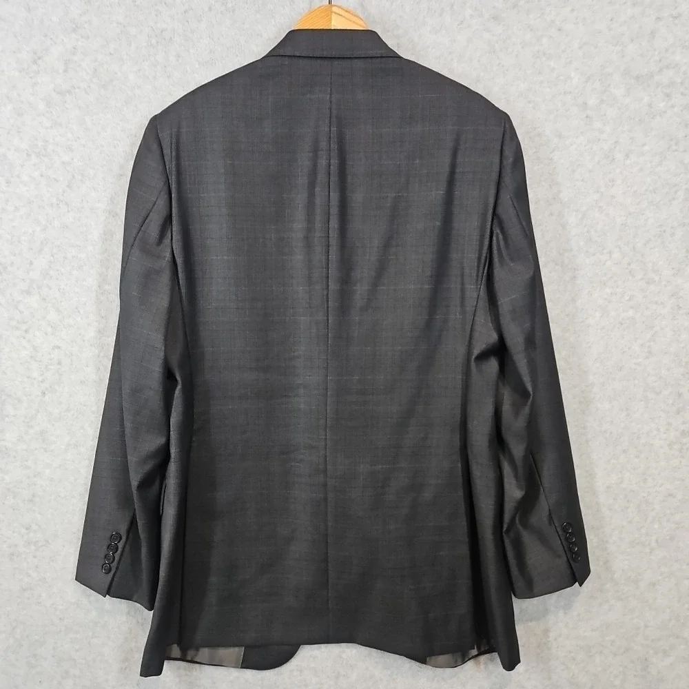 Hickey Freeman 42L Plaid Dark Grey 100% Worsted Wool Jacket Blazer Sport Coat